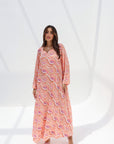 Abstract Wave Notch Jacquard Silk Jalabiya with hand embellished neckline