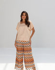Amber Chevron Linen Blend Set styled without outer layer showing top and printed trousers