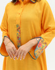 Printed Floral Cuff Detail on Linen Blend Jalabiya