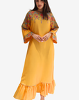 Amber Garden Scatter Embellished Linen Blend Dress with floral shoulder embellishments
