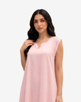 Close-up of the Blush Pink Notch Neck Crepe Satin Inner Dress highlighting the elegant notch neckline and premium crepe satin fabric by Gharza Couture.