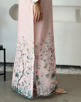 Botanical Floral Linen Blend Jalabiya Botanical Border Print Detail