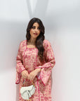 Layali Rose Jalabiya in elegant soft pink vintage print