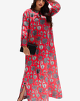 Coral Oasis Scatter Embellished Linen Blend Jalabiya with subtle hand embellished palm print