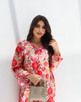 Rania Blossom Jalabiya featuring vibrant rose floral print