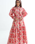 Vintage Rose Garden Linen Blend Dress vintage floral pattern detail