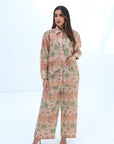 Full-length view of the Desert Palm Linen Blend Co-Ord Set in premium linen blend with a coordinated palm print design.