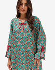 Emerald Mosaic Floral Linen Blend Jalabiya