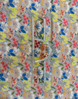 Detailed view of Floral Cotton Satin Mukhawar highlighting the colourful floral print on premium unstitched cotton satin fabric by Gharza Couture.