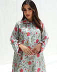 Spring Blossom Linen Blend Jalabiya with delicate spring floral print