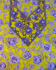Golden Violet Liberty Cotton Mukhawar featuring premium Liberty cotton with a hand-embellished neckline and vibrant violet floral print by Gharza Couture.