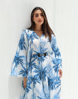 Tropical Palm Print Linen Blend Two-Piece Set
