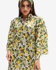 Lemon Blossom Embellished Linen Blend Dress