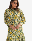 Lemon Blossom Embellished Linen Blend Dress