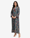 Full-length Midnight Paisley Silk Mukhawar showcasing premium silk fabric, artistic paisley pattern, and refined tassel neckline.