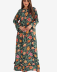 Midnight Botanical Embellished Linen Blend Dress