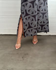 Chain Print Linen Blend Jalabiya Chain Pattern and Leather Piping Detail