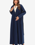 Navy Structured Pleated Abaya with notched lapel and front button closure