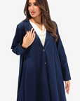 Front view of Navy Structured Pleated Abaya showing its tailored silhouette