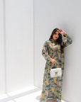 Golden Palm Linen Blend Jalabiya for Women Full Length View