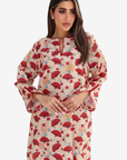 Oriental Fan Print Linen Blend Jalabiya