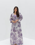 Lavender Palm Toile Linen Blend Jalabiya full length front view