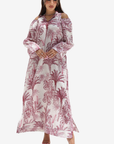 Palm Toile Embellished Linen Blend Jalabiya