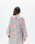 Pastel Chrysanthemum Peter Pan Collar Linen Blend Jalabiya linen blend fabric detail