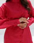 Close-up of the detachable waist belt on the Ruby Essence Linen Blend Co-ord Set by Gharza Couture.