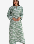 Sage Palm Embellished Linen Blend Jalabiya