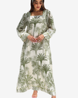 Tropical Palm Garden Embellished Linen Blend Dress