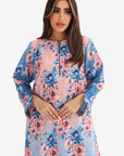 Watercolor Floral Print Linen Blend Jalabiya