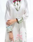 Hand embellished neckline on Botanical Garden Linen Blend Dress