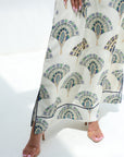 Art Deco Fan Print Linen Blend Jalabiya geometric fan motif pattern detail