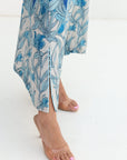 Blue Botanical Vine Print Linen Blend Jalabiya - Botanical Fabric Detail