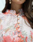 Botanical floral print detail on Blush Linen Blend Jalabiya