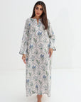 Botanical Arch Print Linen Blend Jalabiya - Botanical Fabric Detail