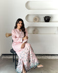 Botanical Floral Linen Blend Jalabiya for Women in Blush Pink