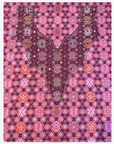 Complete front design of burgundy Liberty mukhawar fabric with an ornate hand-beaded medallion neckline.