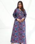 Classic Paisley Print Cotton Jalabiya front view with elegant V-neckline