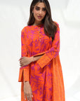 Contrast Panel Cotton Jalabiya in orange and purple with tropical print and contrast side panels