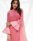 Contrast Panel Print Cotton Jalabiya front button neckline detail