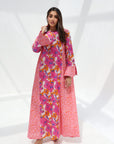 Contrast Panel Print Cotton Jalabiya coral print full-length front view