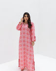 Coral Fan Palm Linen Blend Jalabiya full length front view
