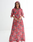 Coral Palm Heritage Embellished Linen Blend Dress full-length front view