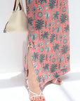 Coral Palm Linen Blend Jalabiya Down Slit and Print Detail