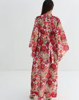 Crimson Bloom Embellished Linen Blend Dress full-length front view
