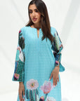 V-notch neckline and eyelet textured cotton detail on Desert Cactus Floral Print Cotton Jalabiya