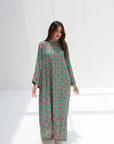 Emerald Mosaic Medallion Linen Blend Jalabiya full length front view