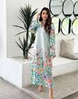 Floral Border Print Linen Blend Dress for Women Full Length View